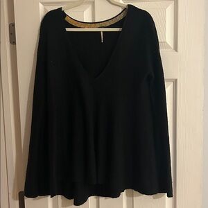 Free People Black V-Neck Flare Sleeve Sweater